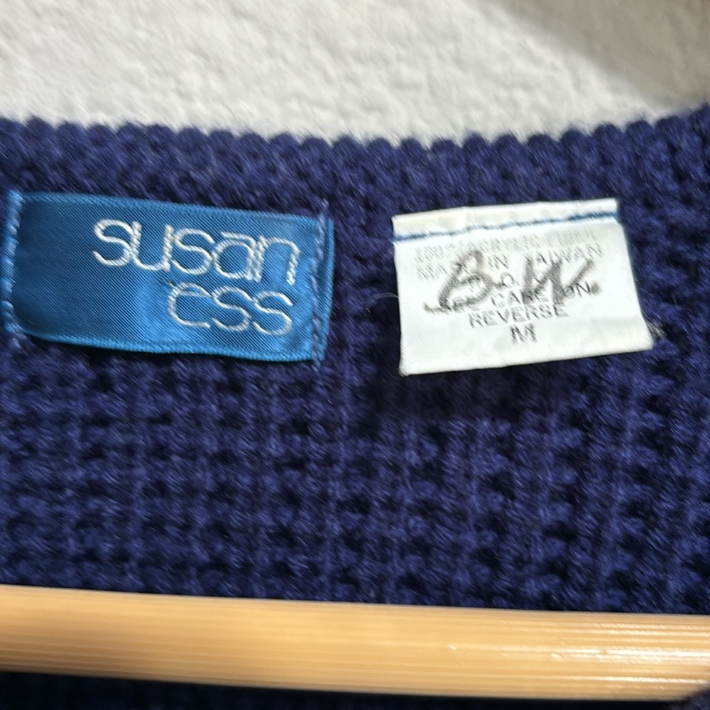 Thick chunky Susan Ess vintage Sears metal button navy blue cardigan medium - Picture 4 of 6